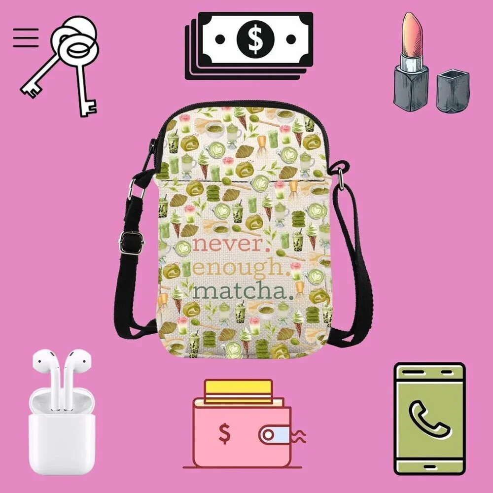 Matcha Lover Gift Crossbody Bag Canvas Compact Organizer Travel